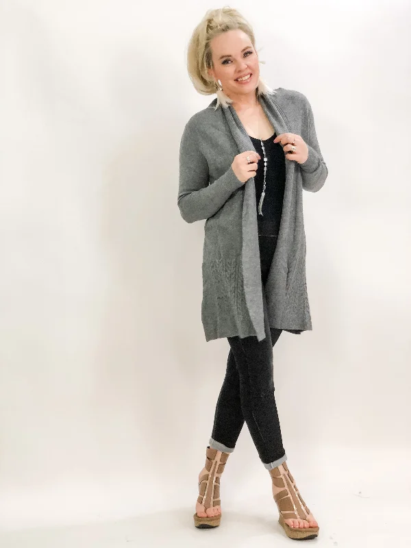 GREY Cashmere Elastic Long Sleeve Shawl Collar Cardigan