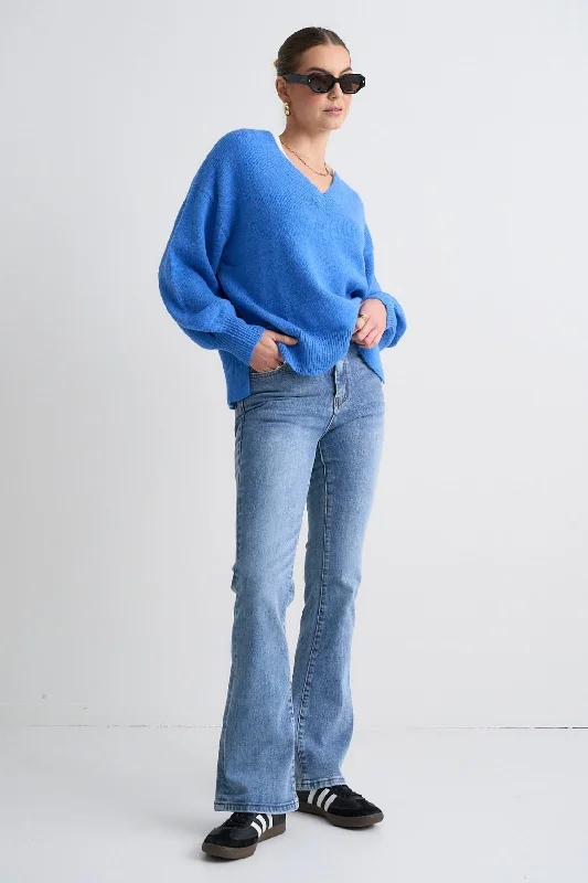 Harvest Azure Blue V Neck Knit Jumper