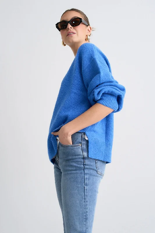 Harvest Azure Blue V Neck Knit Jumper