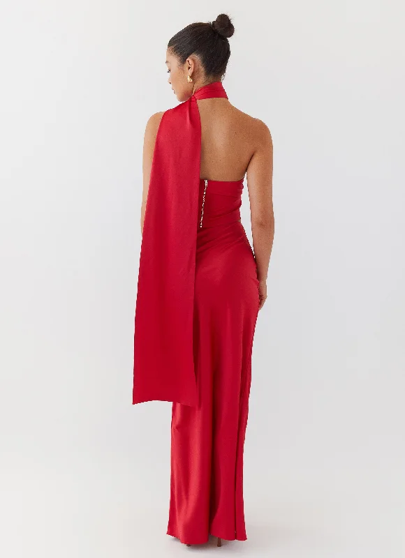 Josefina Satin Maxi Skirt - Rouge Red