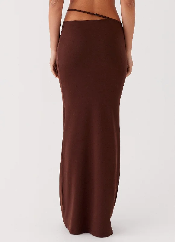 Like You Do Low Rise Maxi Skirt - Chocolate