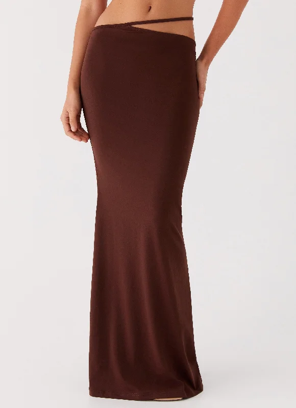 Like You Do Low Rise Maxi Skirt - Chocolate