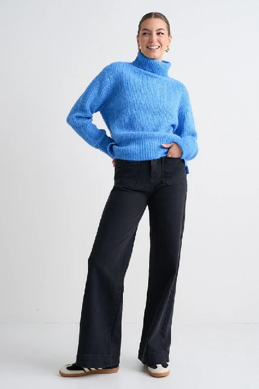 Penelope Azure Blue Roll Neck Knit Jumper