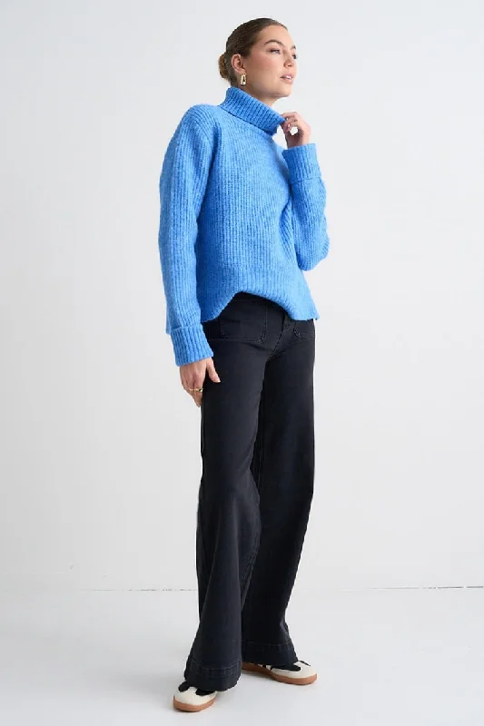 Penelope Azure Blue Roll Neck Knit Jumper