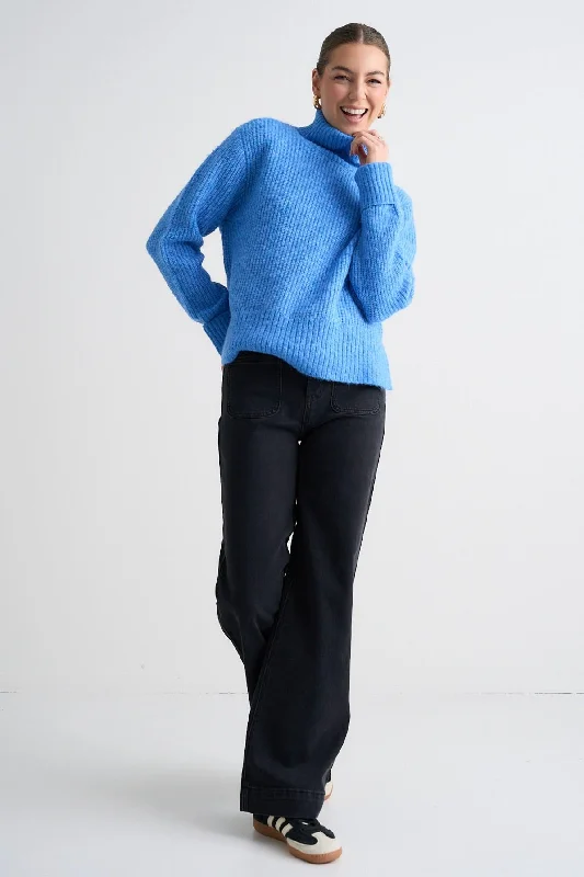 Penelope Azure Blue Roll Neck Knit Jumper