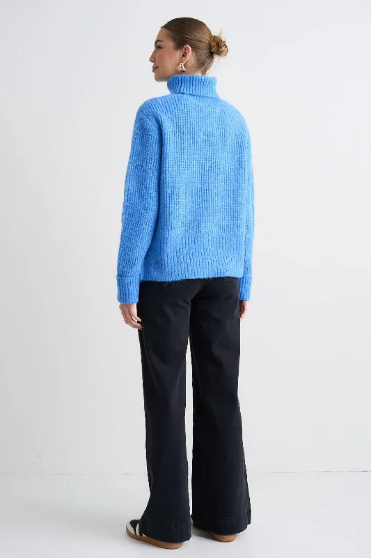 Penelope Azure Blue Roll Neck Knit Jumper