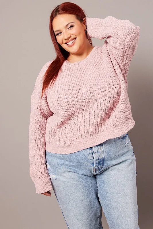 Pink Knit Jumper Long Sleeve Crew Neck