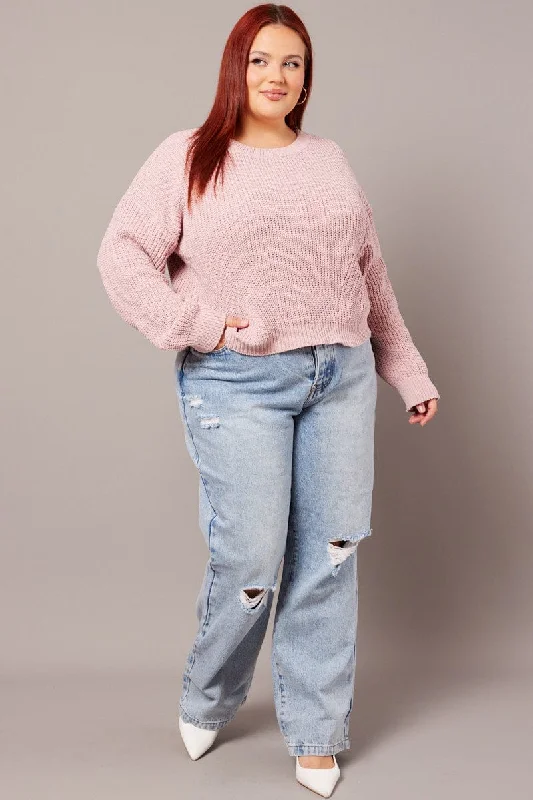 Pink Knit Jumper Long Sleeve Crew Neck