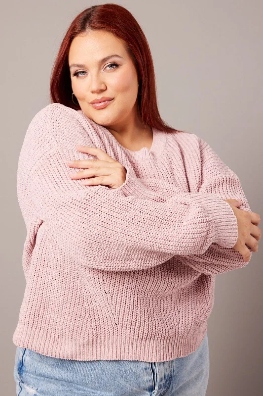 Pink Knit Jumper Long Sleeve Crew Neck