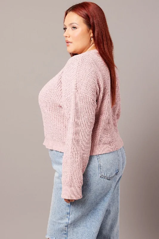 Pink Knit Jumper Long Sleeve Crew Neck