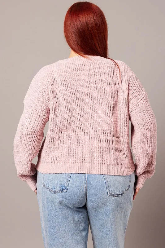 Pink Knit Jumper Long Sleeve Crew Neck