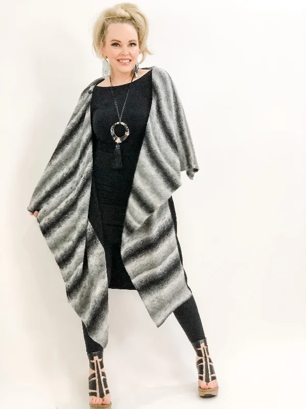 Knit Cardigan Featuring Hood & Shawl - 2 Colors