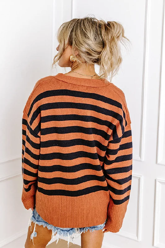 Promising Smile Stripe Cardigan In Cinnamon