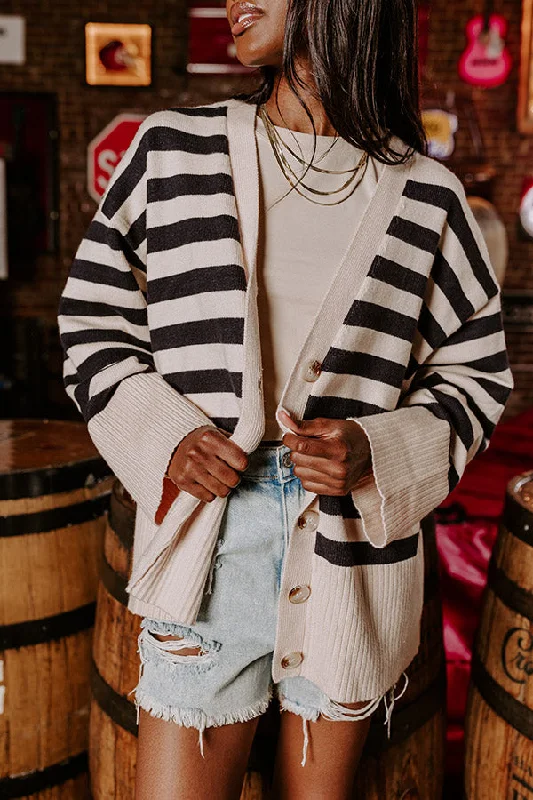 Promising Smile Stripe Cardigan In Cream