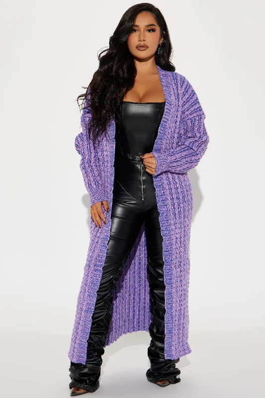 Street Chic Washed Long Cardigan - Purple/combo