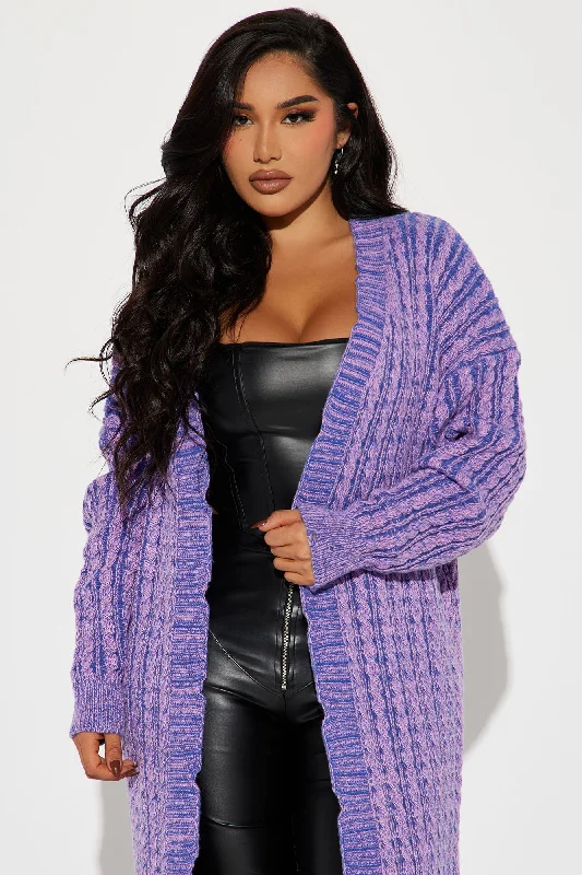 Street Chic Washed Long Cardigan - Purple/combo