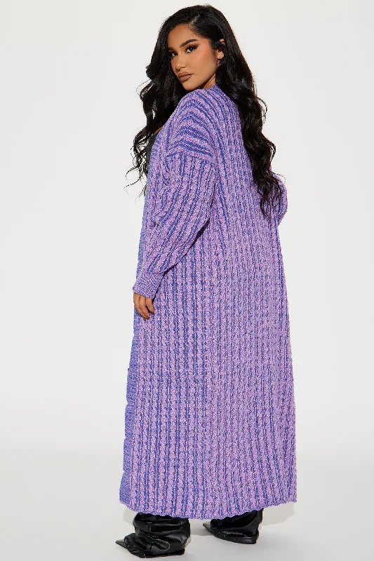 Street Chic Washed Long Cardigan - Purple/combo