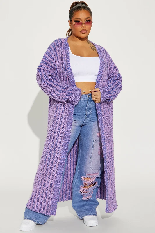 Street Chic Washed Long Cardigan - Purple/combo