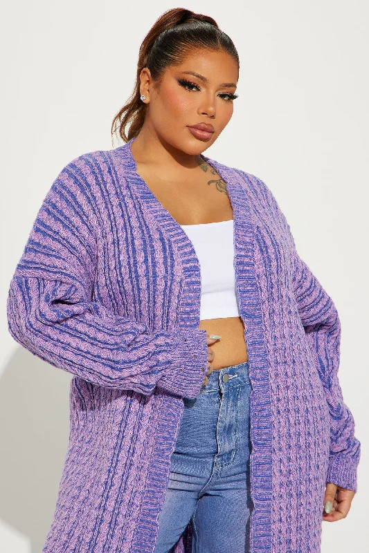 Street Chic Washed Long Cardigan - Purple/combo