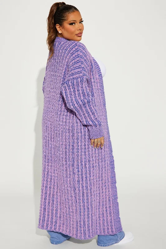 Street Chic Washed Long Cardigan - Purple/combo