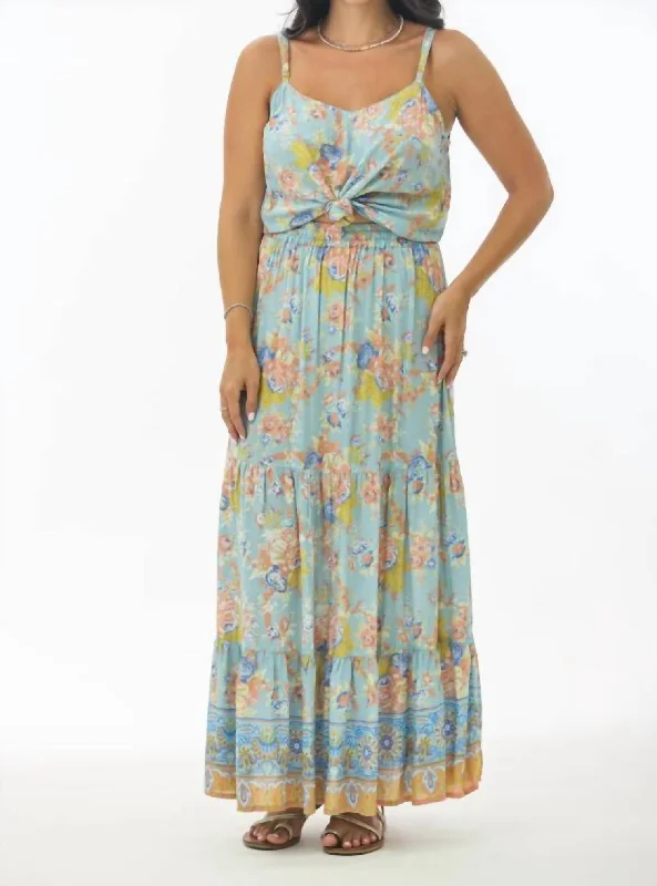 Tulum Maxi Skirt In Aqua Blooms