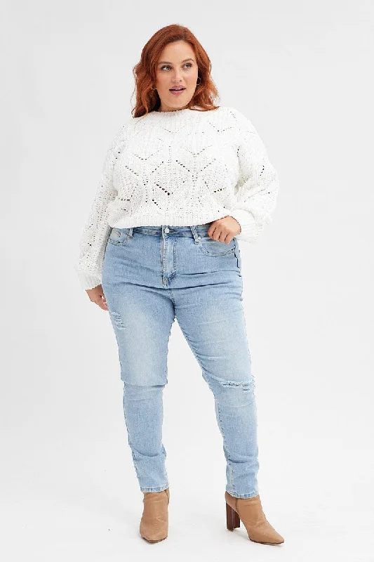 White Knit Jumper Long Sleeve Chenille