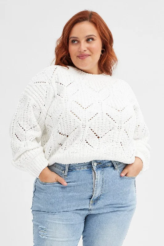 White Knit Jumper Long Sleeve Chenille