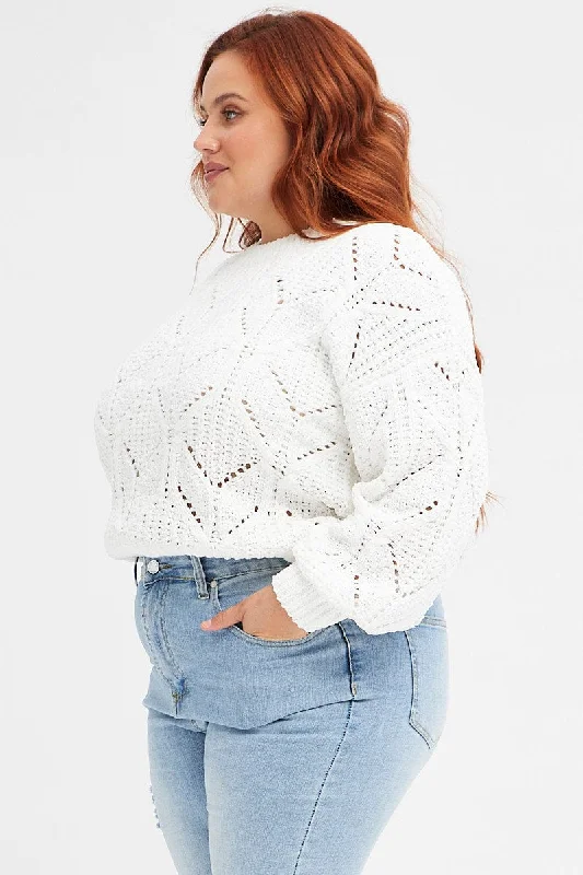 White Knit Jumper Long Sleeve Chenille