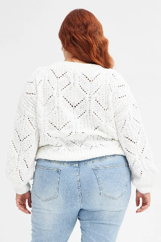 White Knit Jumper Long Sleeve Chenille