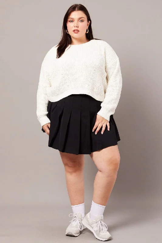 White Knit Jumper Long Sleeve Crew Neck