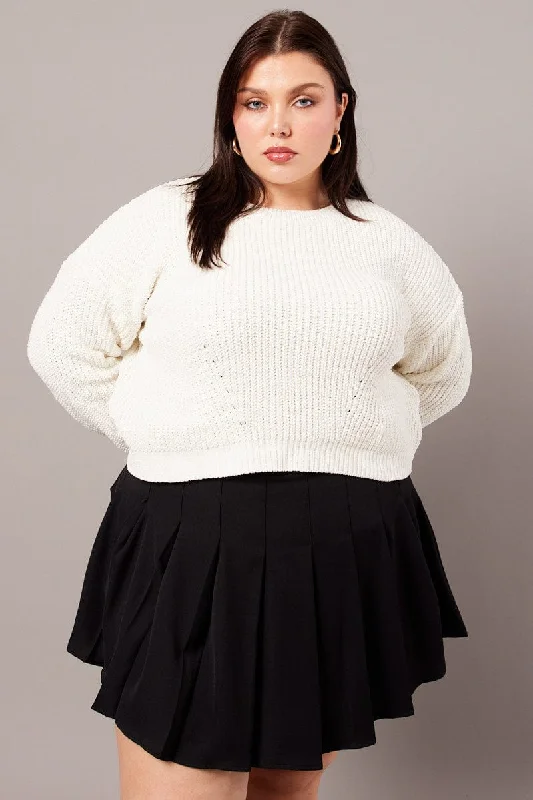 White Knit Jumper Long Sleeve Crew Neck