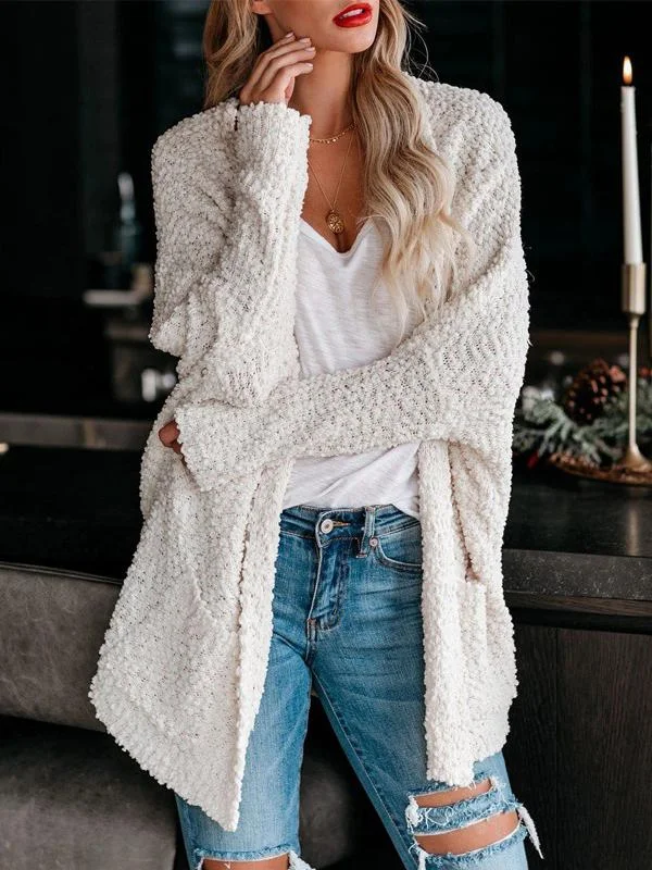 Women's Cardigans Fashion Pocket Long Sleeve Plush Cardigan