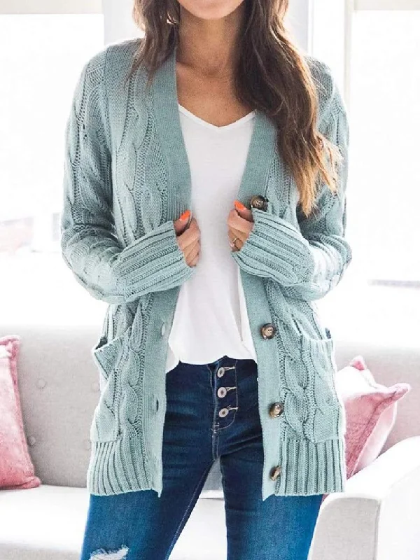 Women's Cardigans Single-Breasted Pocket Long Sleeve Knitted Cardigan