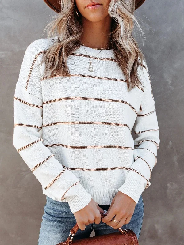 Women's Sweaters Casual Round Neck Striped Long Sleeve Sweater