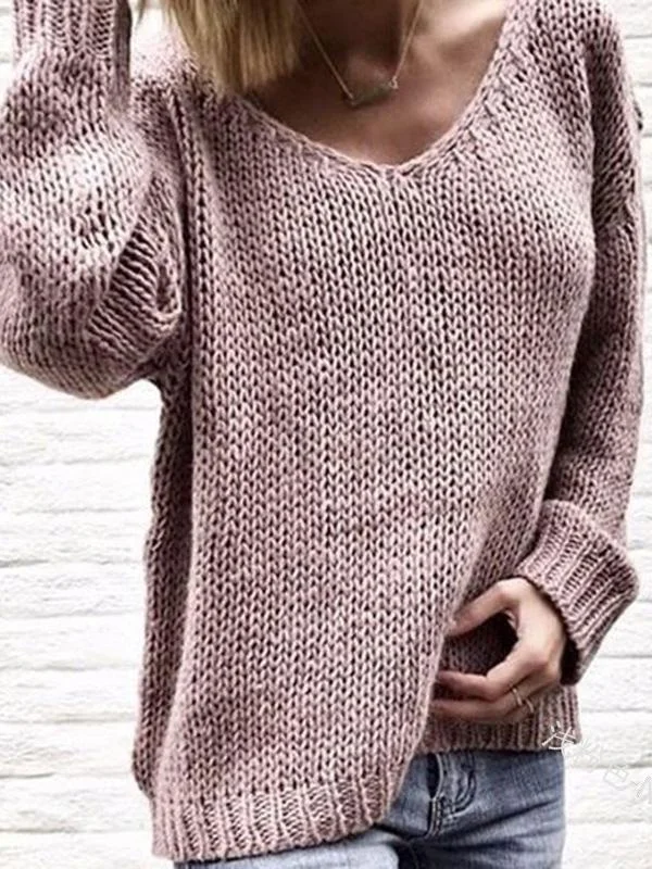 Women's Sweaters Loose V-Neck Long Sleeve Sweater