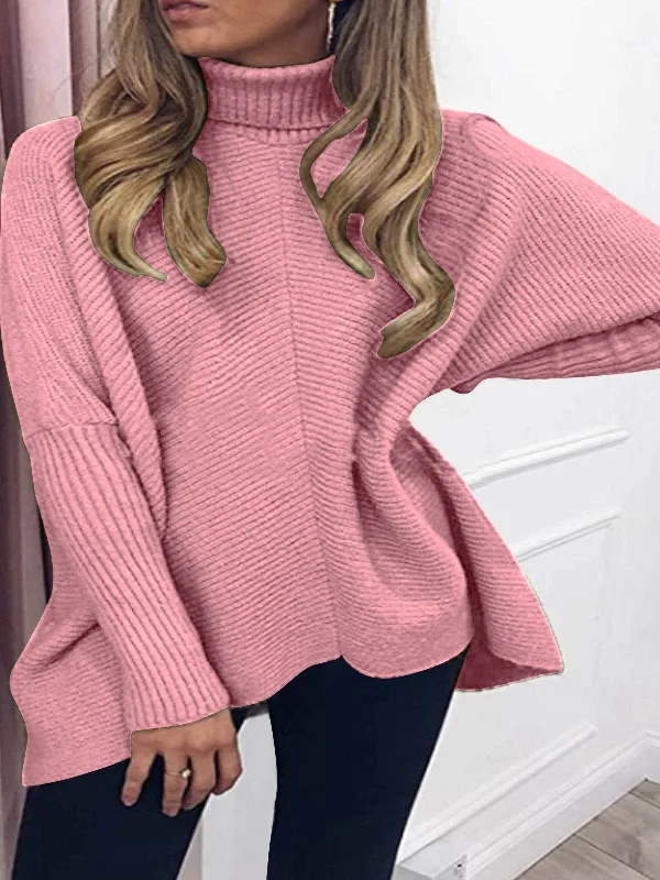 Women's Sweaters Turtleneck Bat Long Sleeve Pullover Sweater