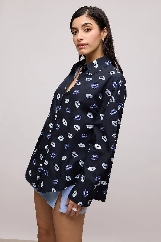 Blue Printed Poplin Shirt