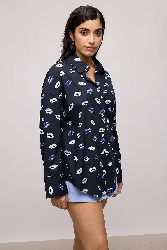 Blue Printed Poplin Shirt