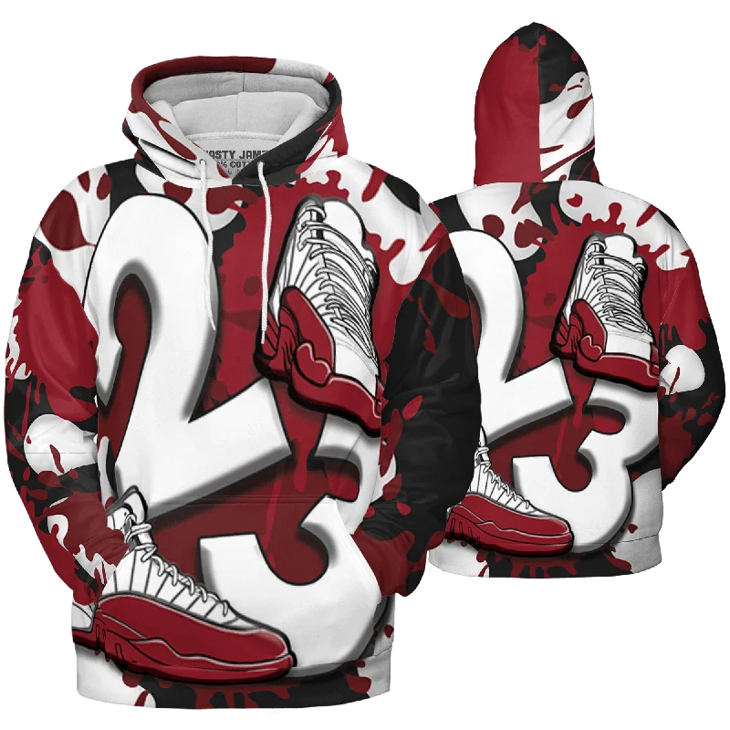 NastyJamz Cherry 12s Hoodie Match Number 23 Paint White Monochrome Ball  3D All-Over Print