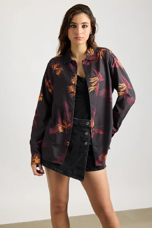 Full Sleeves Flamy Fern Printed Women's Shirt