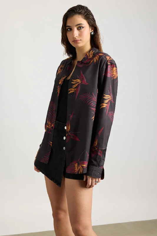 Full Sleeves Flamy Fern Printed Women's Shirt