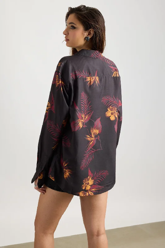 Full Sleeves Flamy Fern Printed Women's Shirt