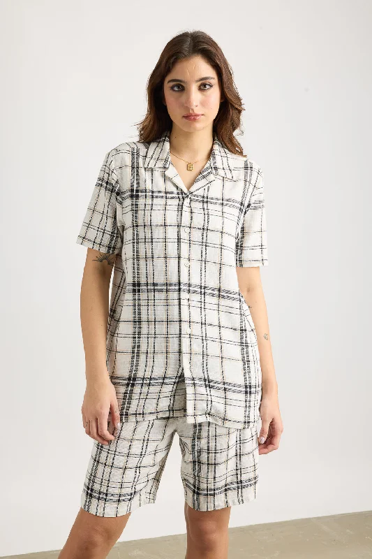 Matty Oversized Women's Shirt - White/Black Checks