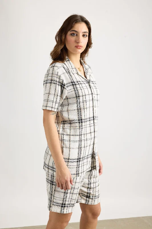 Matty Oversized Women's Shirt - White/Black Checks