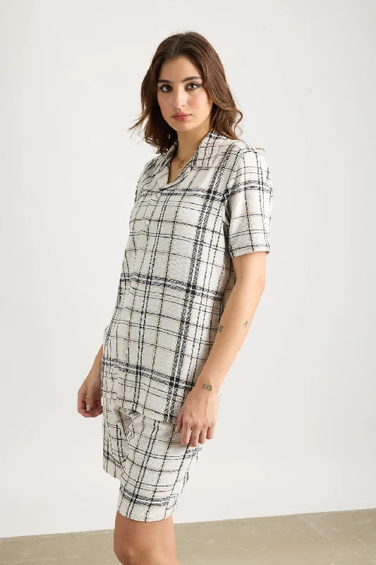 Matty Oversized Women's Shirt - White/Black Checks