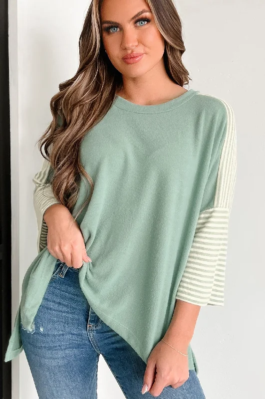 Fun Days Ahead Oversized Colorblock/Stripe Top (Sage)