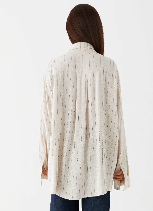 Lockie Oversized Linen Shirt - Oat Pinstripe