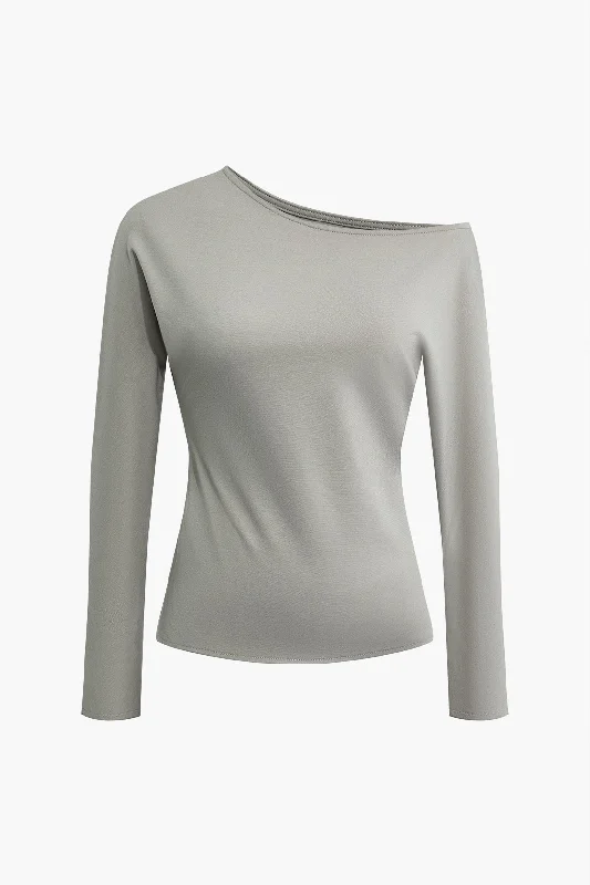 Solid Asymmetrical Long Sleeve Top