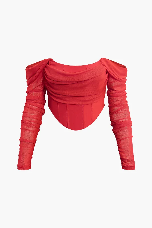 Off Shoulder Ruched Zipper Crop Top