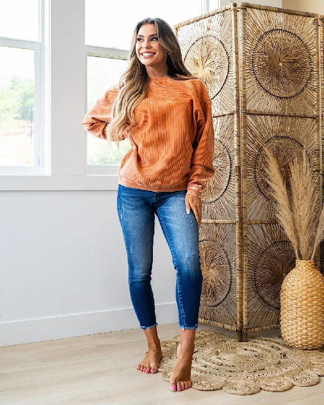 NEW! Corded Mineral Wash Sweatshirt - Burnt Orange